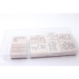 Christmas Message Stamp Set, Santa, Reindeer, Snowman, Stick Candy, Stocking